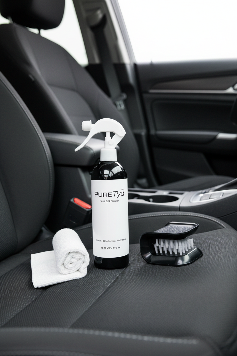 PURETYD shoe cleaning kit with spray bottle, brush, and towel on a white background